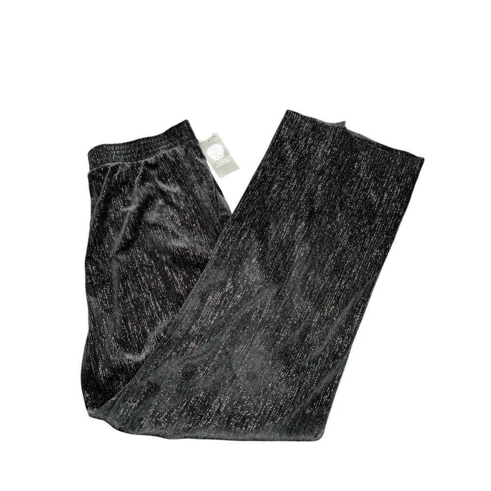 Vince Camuto Metallic Pleated Wide-Leg E;astic Waist Black Trouser Women's 14